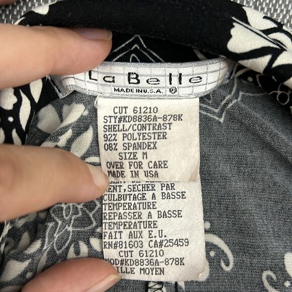 Vintage La Belle Black/White M Floral Midi Wrap Dress‎ 2/3 Sleeves Made In USA - Picture 5 of 11